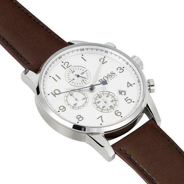 Buy Hugo Boss Mens Quartz Brown Leather Strap Silver Dial 44mm Watch - 1513495 in Pakistan