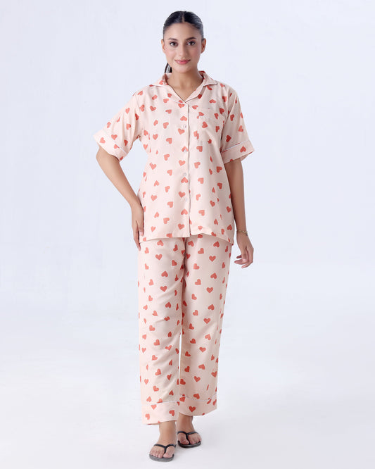 Buy Sajiero Summer Pajama Suit - Love Hearts in Pakistan
