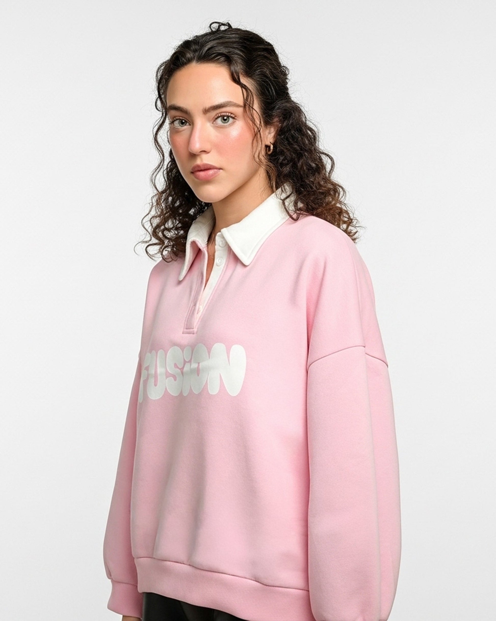 Buy Sajiero Fleece Polo Style Sweatshirt - FUSION - Pink in Pakistan
