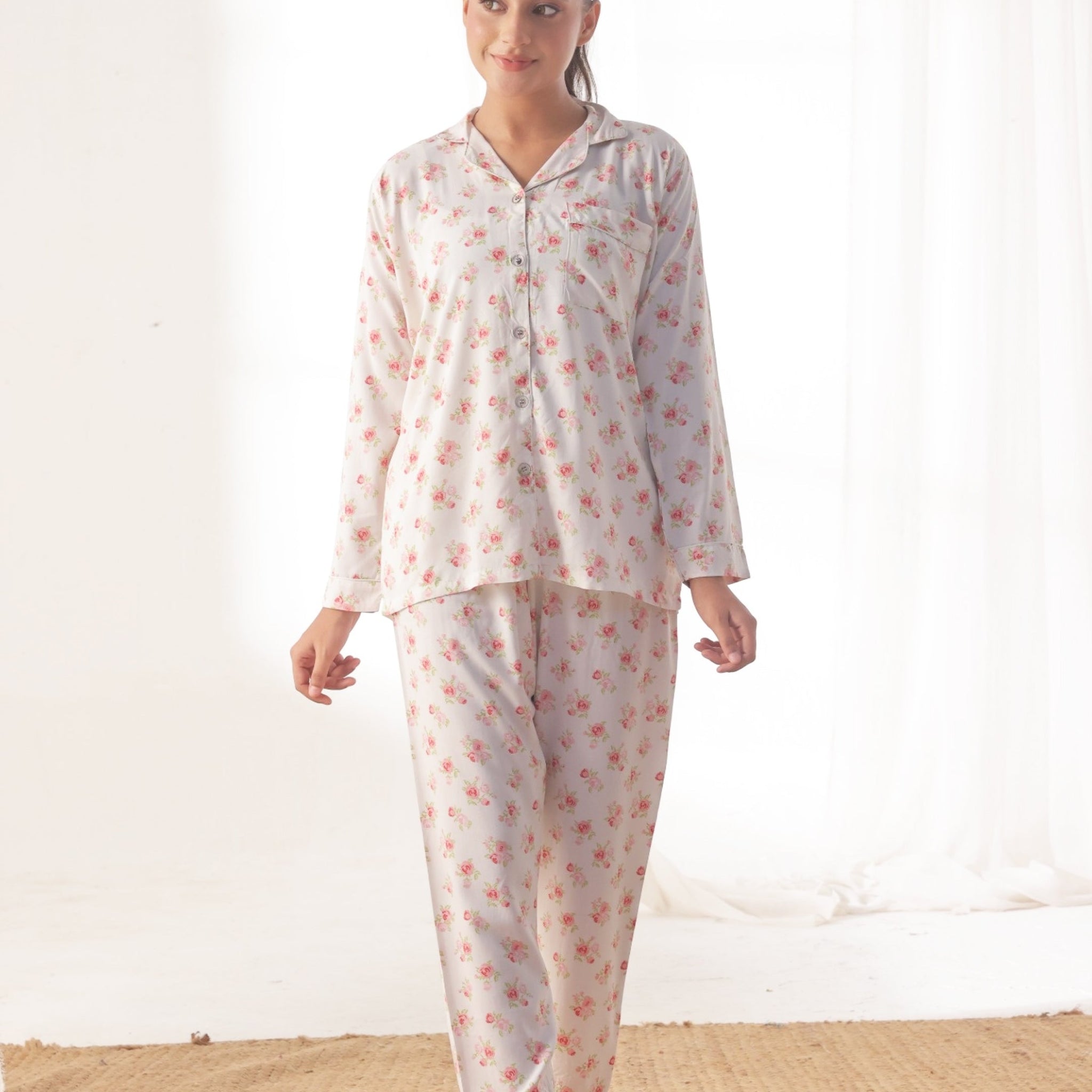 Buy Sajiero Linen Pajama Suit - Rose Whisper in Pakistan
