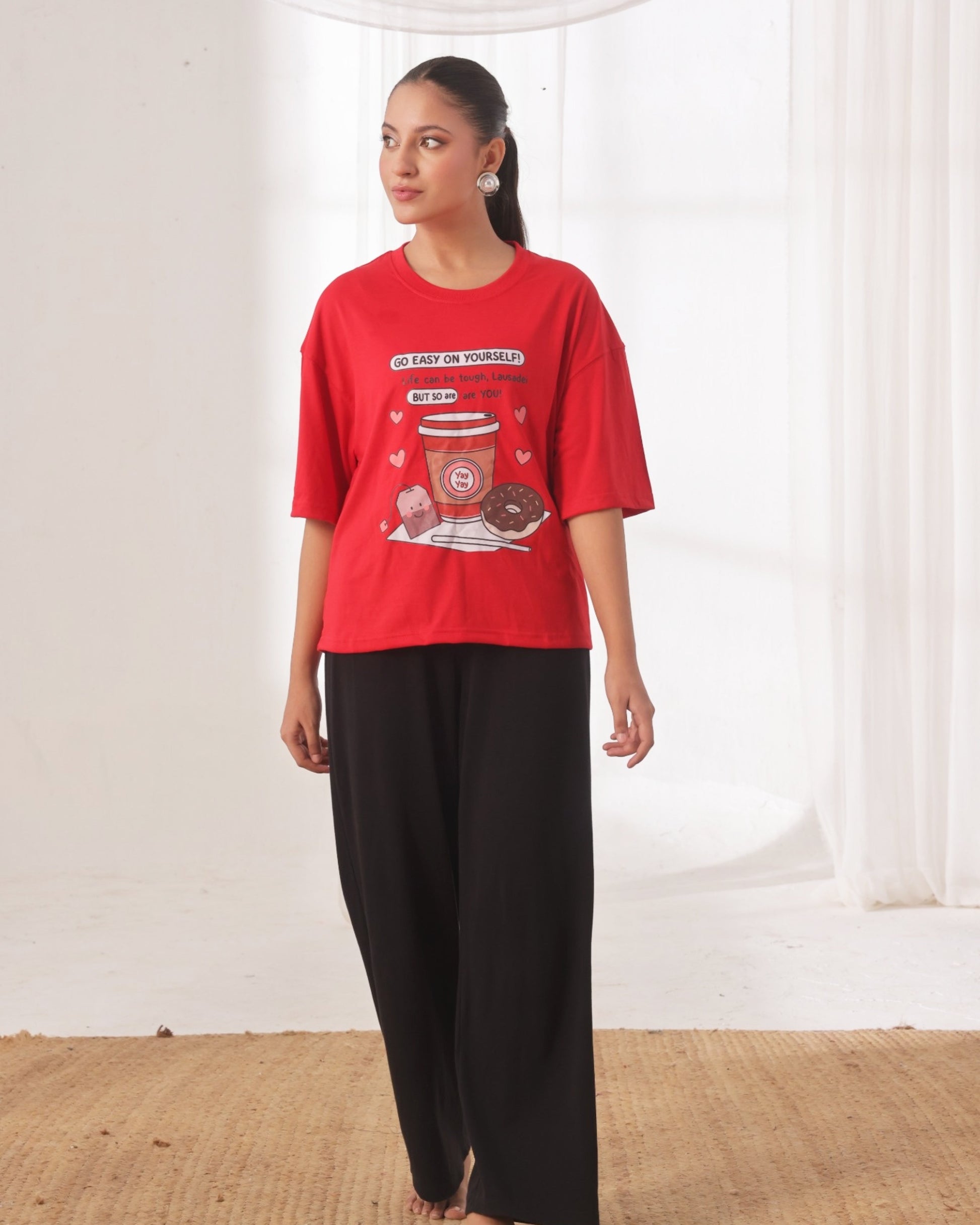 Buy Sajiero Drop Shoulder Graphic Tee - Go Easy Red in Pakistan