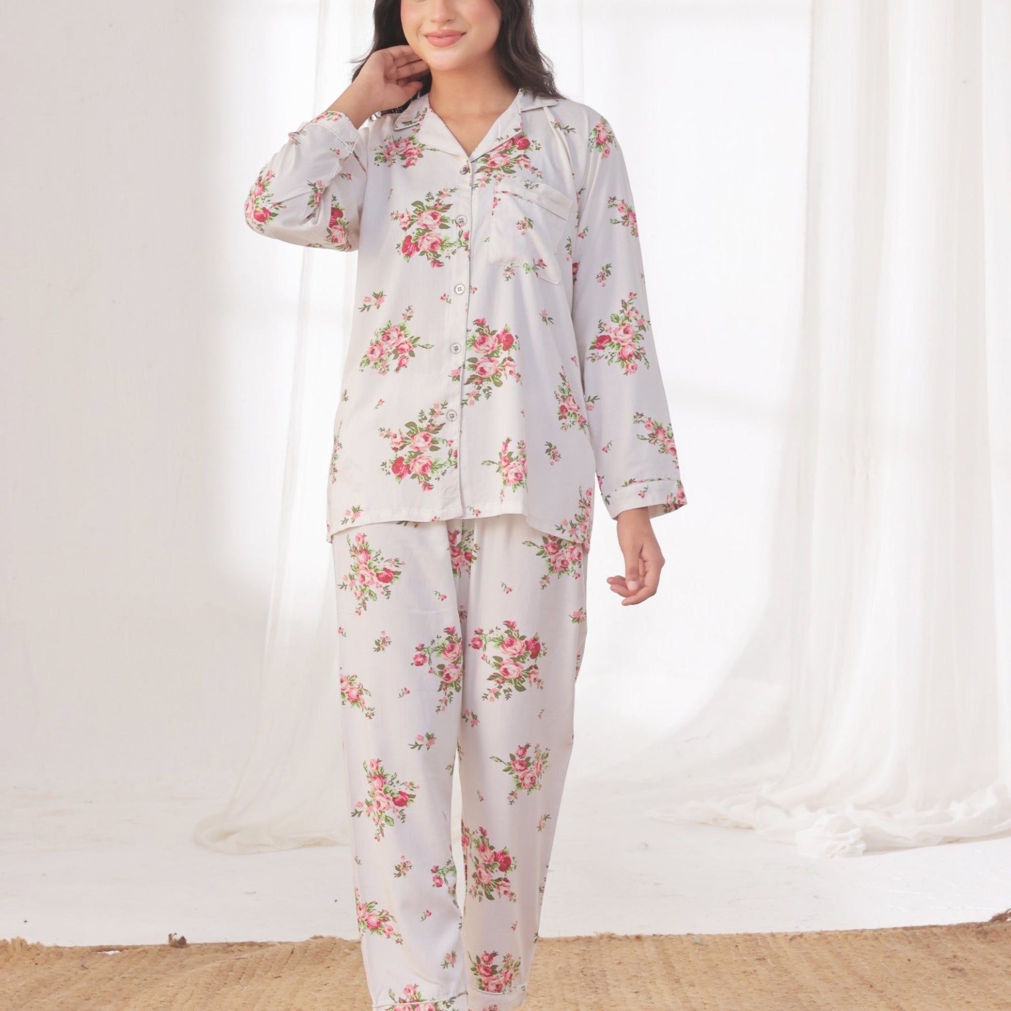 Buy Sajiero Linen Pajama Suit - Blossom Dream in Pakistan