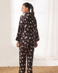 Buy Sajiero Silk Pajama Suit with Scrunchie - Night Blush in Pakistan