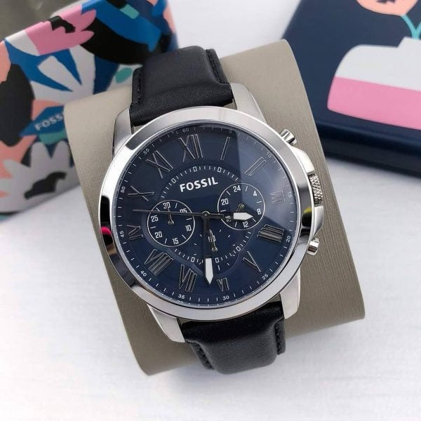 Buy Grant Navy Blue Dial Black Leather Strap Watch For Men in Pakistan