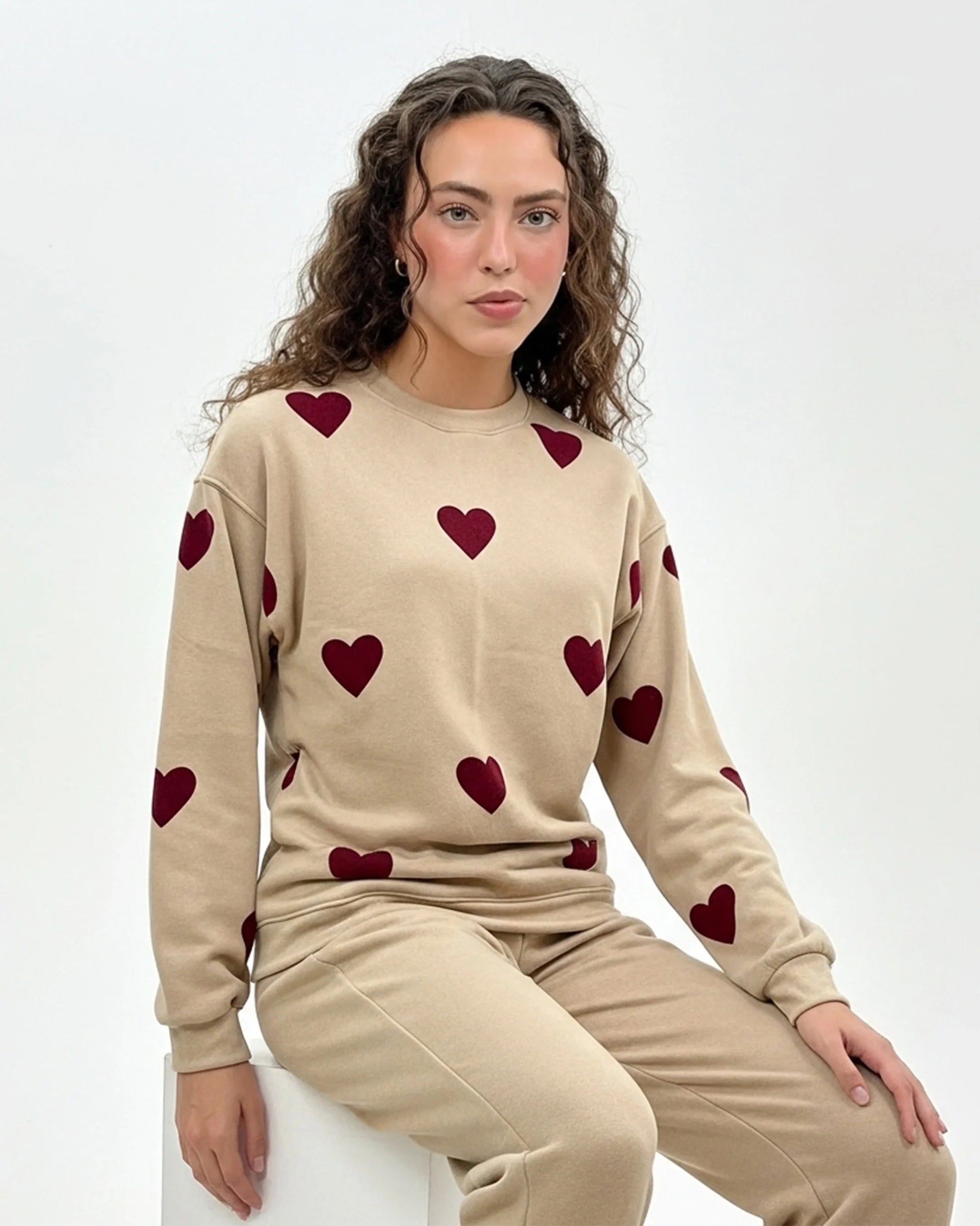 Buy Sajiero Fleece Pajama Set – Heart Cozy - Beige in Pakistan