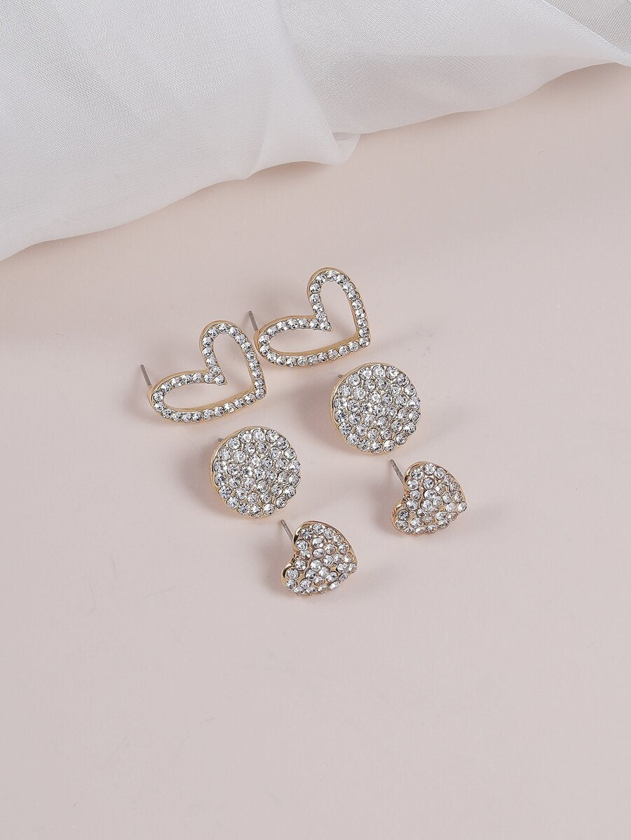 Buy SHEIN 3pairs Rhinestone Heart Decor Stud Earrings in Pakistan
