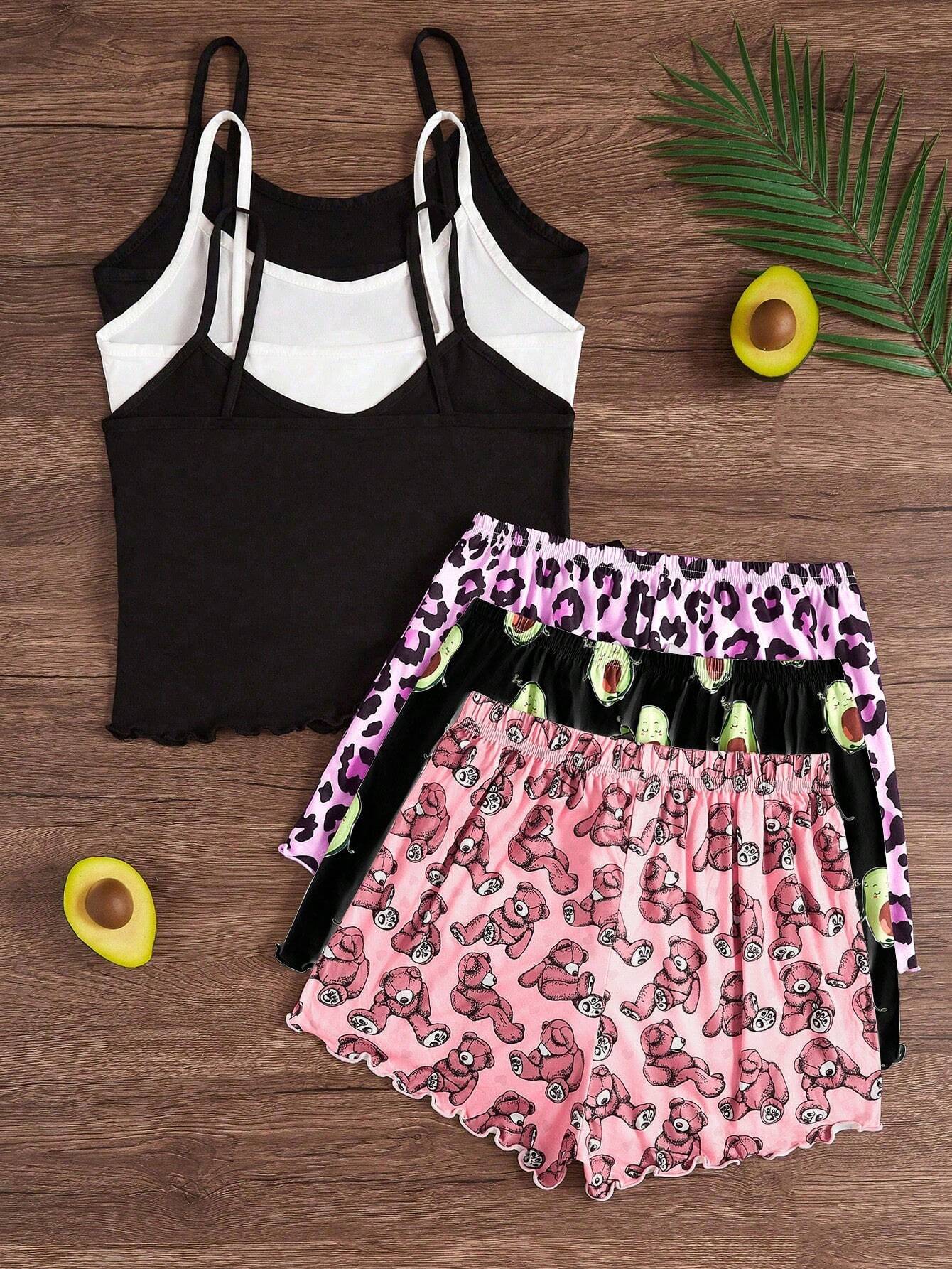 Buy SHEIN 3pcs/Set Cartoon Print Camisole & Shorts Pajama Set in Pakistan