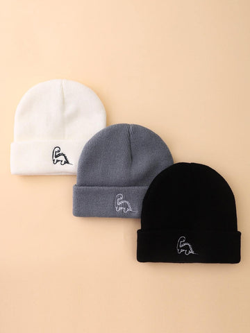 Buy SHEIN 3pcs Baby Dinosaur Embroidered Knit Beanie in Pakistan