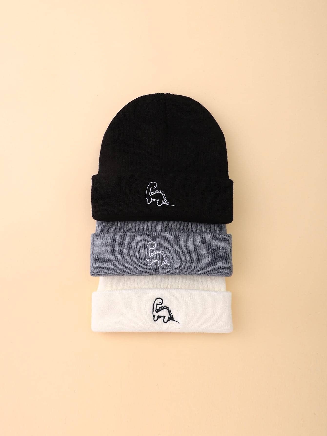 Buy SHEIN 3pcs Baby Dinosaur Embroidered Knit Beanie in Pakistan