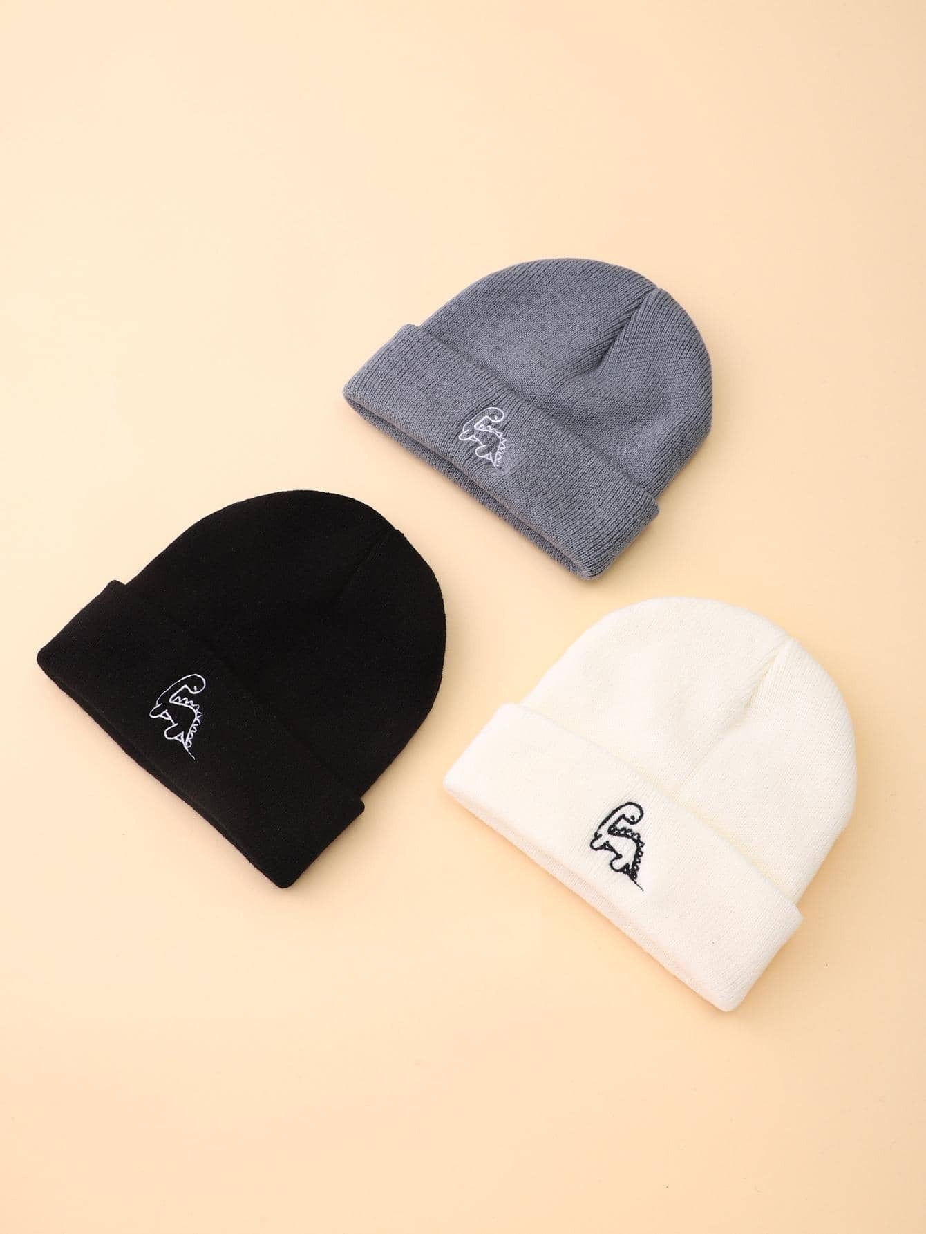 Buy SHEIN 3pcs Baby Dinosaur Embroidered Knit Beanie in Pakistan