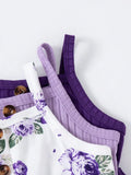 Buy SHEIN 3pcs Baby Girls Floral Print Solid Ribbed Button Camisole Dress Set in Pakistan