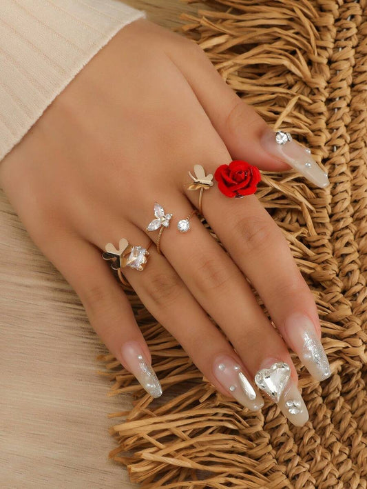 Buy SHEIN 3pcs Flower & Butterfly Decor Ring in Pakistan