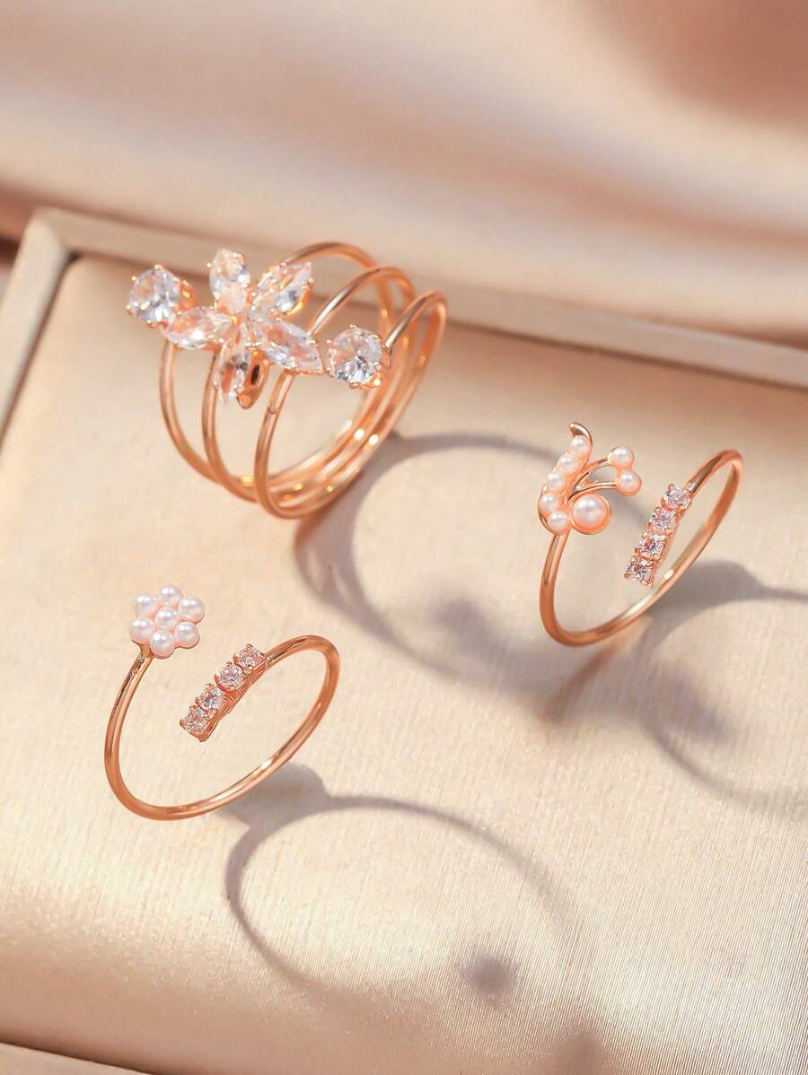 Buy SHEIN 3pcs Flower & Butterfly Decor Ring in Pakistan