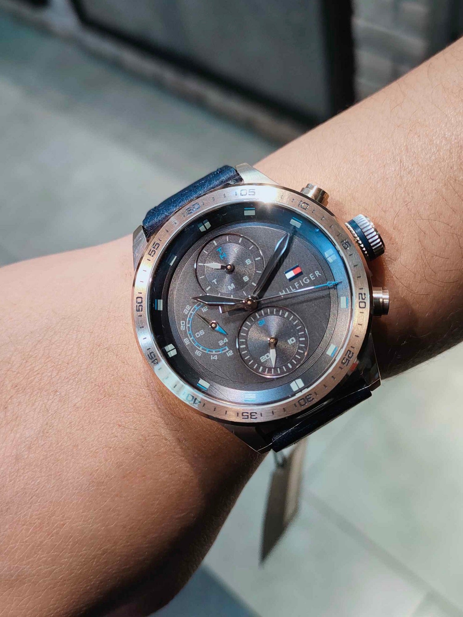 Buy Tommy Hilfiger Mens Quartz Blue Leather Strap Grey Dial 46mm Watch - 1791808 in Pakistan