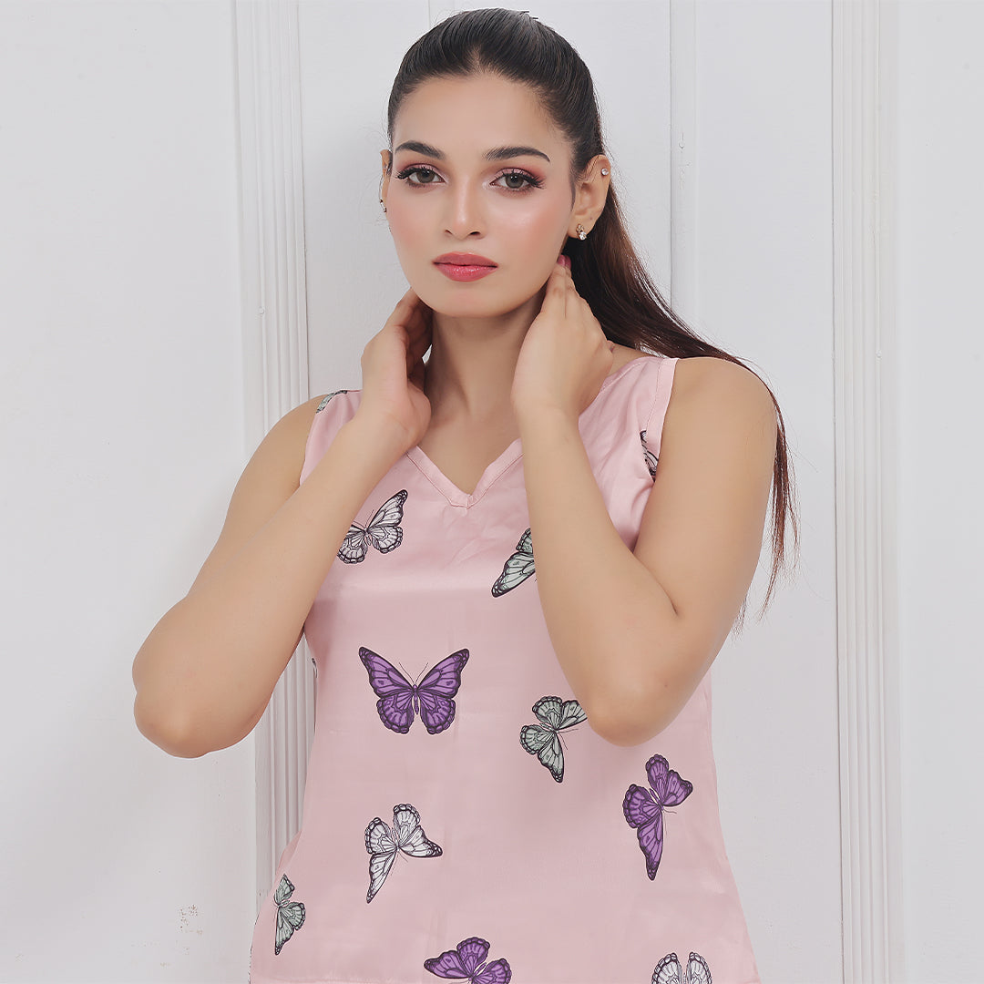 Buy Sajiero Silk Sleeveless Pj Suit - Dreamy Butterfly in Pakistan