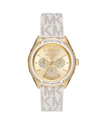 Buy Michael Kors Jessa Gold Dial with Diamonds White Leather Strap Watch for Women - MK7204 in Pakistan