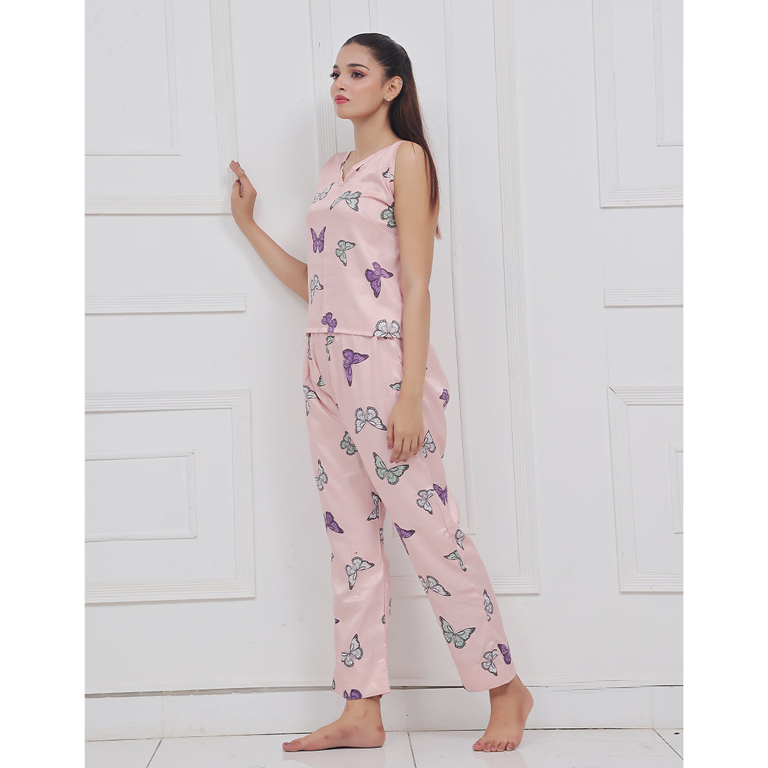 Buy Sajiero Silk Sleeveless Pj Suit - Dreamy Butterfly in Pakistan