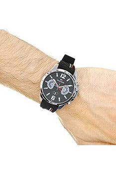 Buy Tommy Hilfiger Mens Quartz Silicone Strap Black Dial 46mm Watch - 1791473 in Pakistan