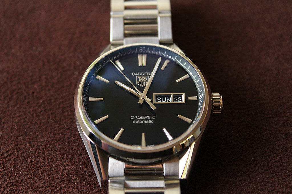 Buy Tag Heuer Carrera Calibre 5 Black Dial Silver Steel Strap Watch for Men - WAR201A.BA0723 in Pakistan