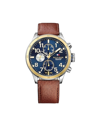 Buy Tommy Hilfiger Mens Quartz Brown Leather Strap Blue Dial 46mm Watch - 1791137 in Pakistan