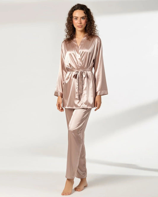 Buy Sajiero Silk PJ Set - Silk Lounge - Champagne in Pakistan