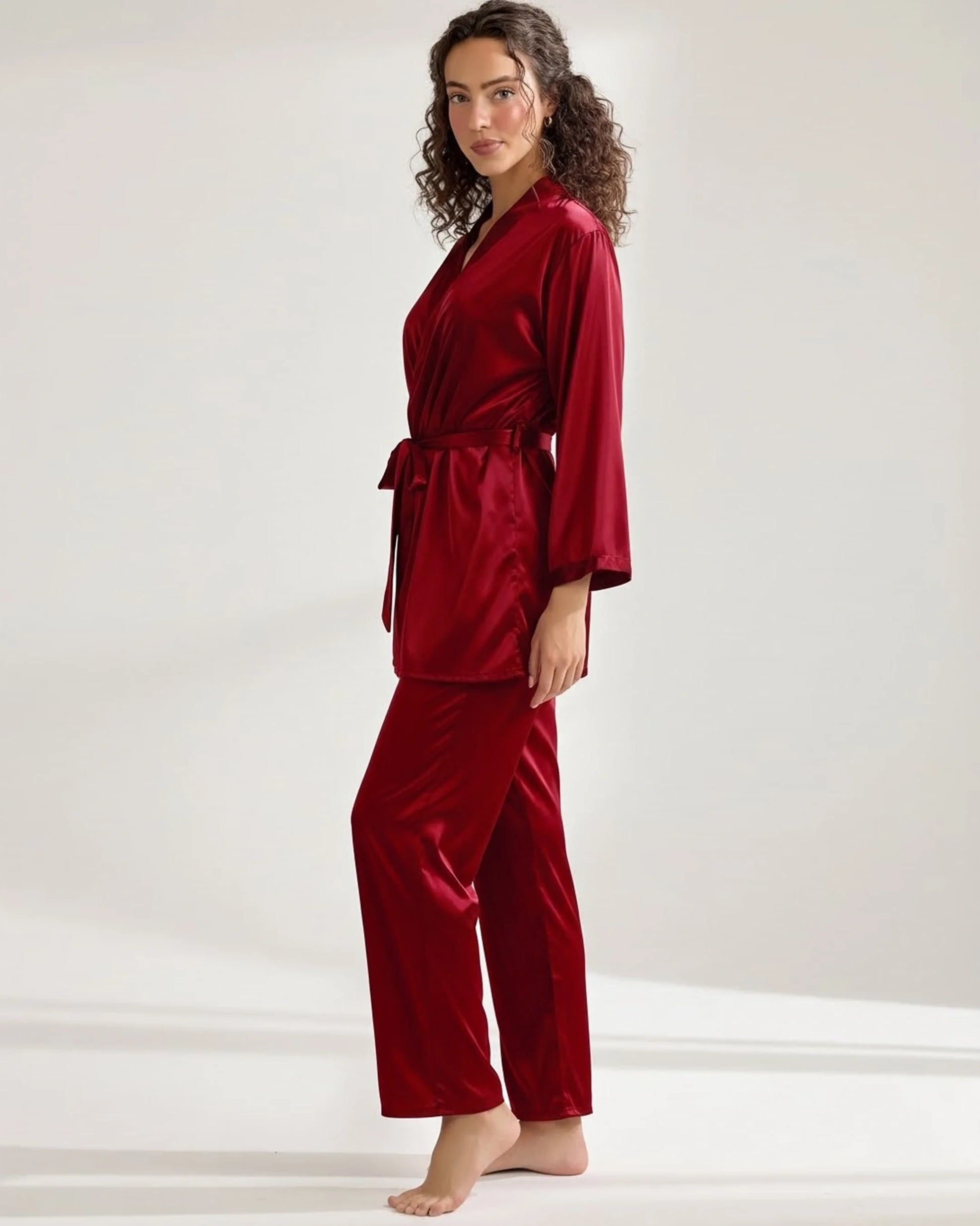 Buy Sajiero Silk PJ Set - Silk Lounge - Maroon in Pakistan