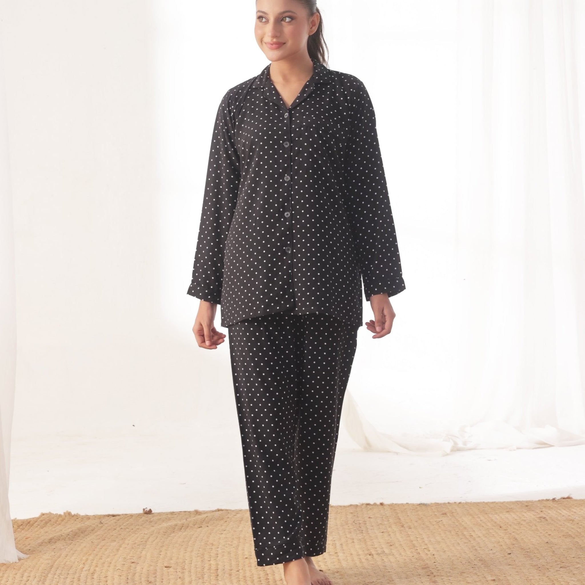 Buy Sajiero Linen Pajama Suit - Dot Drape in Pakistan