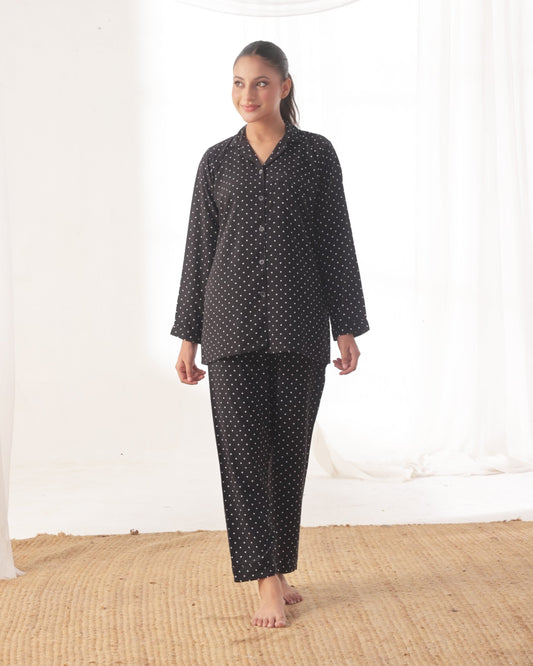 Buy Sajiero Linen Pajama Suit - Dot Drape in Pakistan