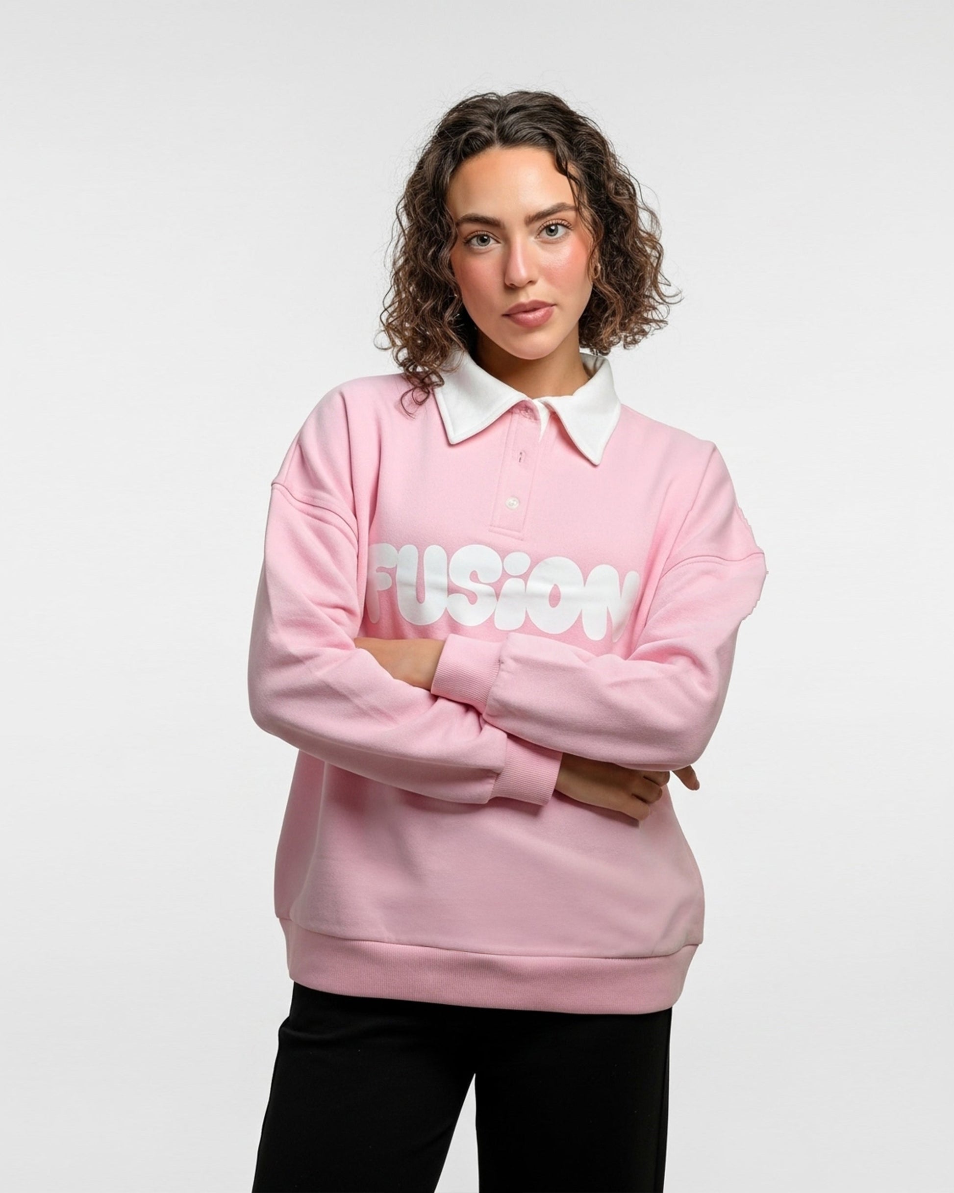 Buy Sajiero Fleece Polo Style Sweatshirt - FUSION - Pink in Pakistan