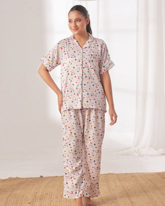 Buy Sajiero Silk Pajama Suit with Scrunchie - Rainbow Bliss in Pakistan