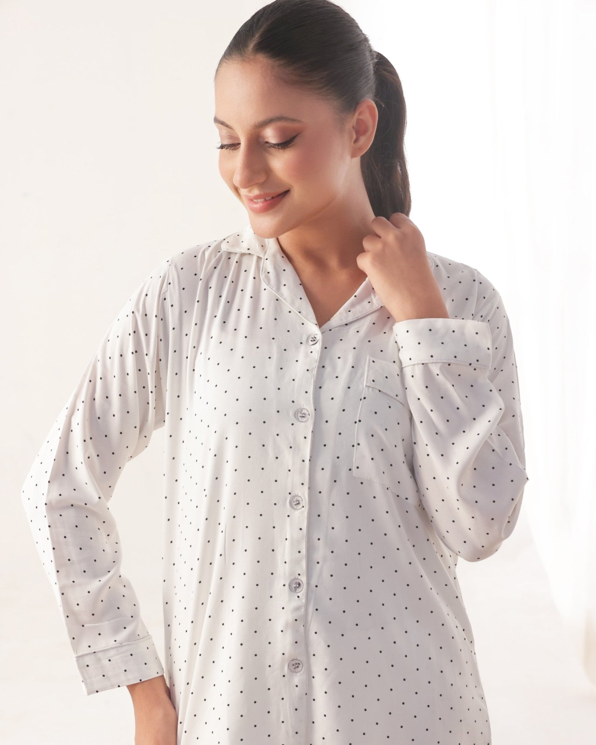Buy Sajiero Linen Pajama Suit - SoftDot Sheer in Pakistan