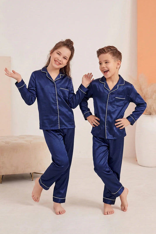 Buy Kid's Silk PJ Set - Navy Blue in Pakistan