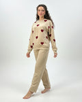 Buy Sajiero Fleece Pajama Set – Heart Cozy - Beige in Pakistan