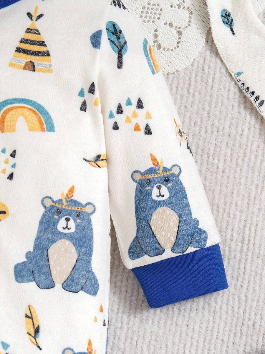 Buy SHEIN 4pcs/Set Baby Boys' Rainbow Bear Print Long Sleeve Romper, Hat, Bib, Mittens in Pakistan