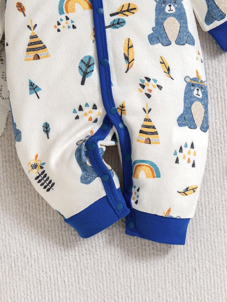 Buy SHEIN 4pcs/Set Baby Boys' Rainbow Bear Print Long Sleeve Romper, Hat, Bib, Mittens in Pakistan