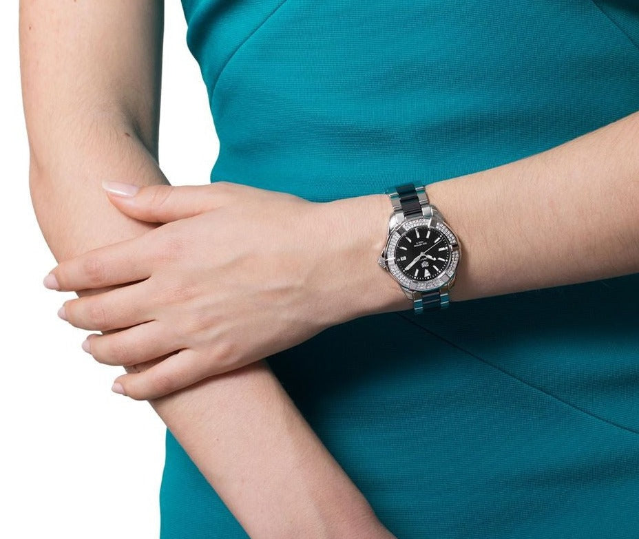 Buy Tag Heuer Aquaracer Lady 300M Black Dial with Diamonds Two Tone Steel Strap Watch for Women - WAY131E.BA0913 in Pakistan