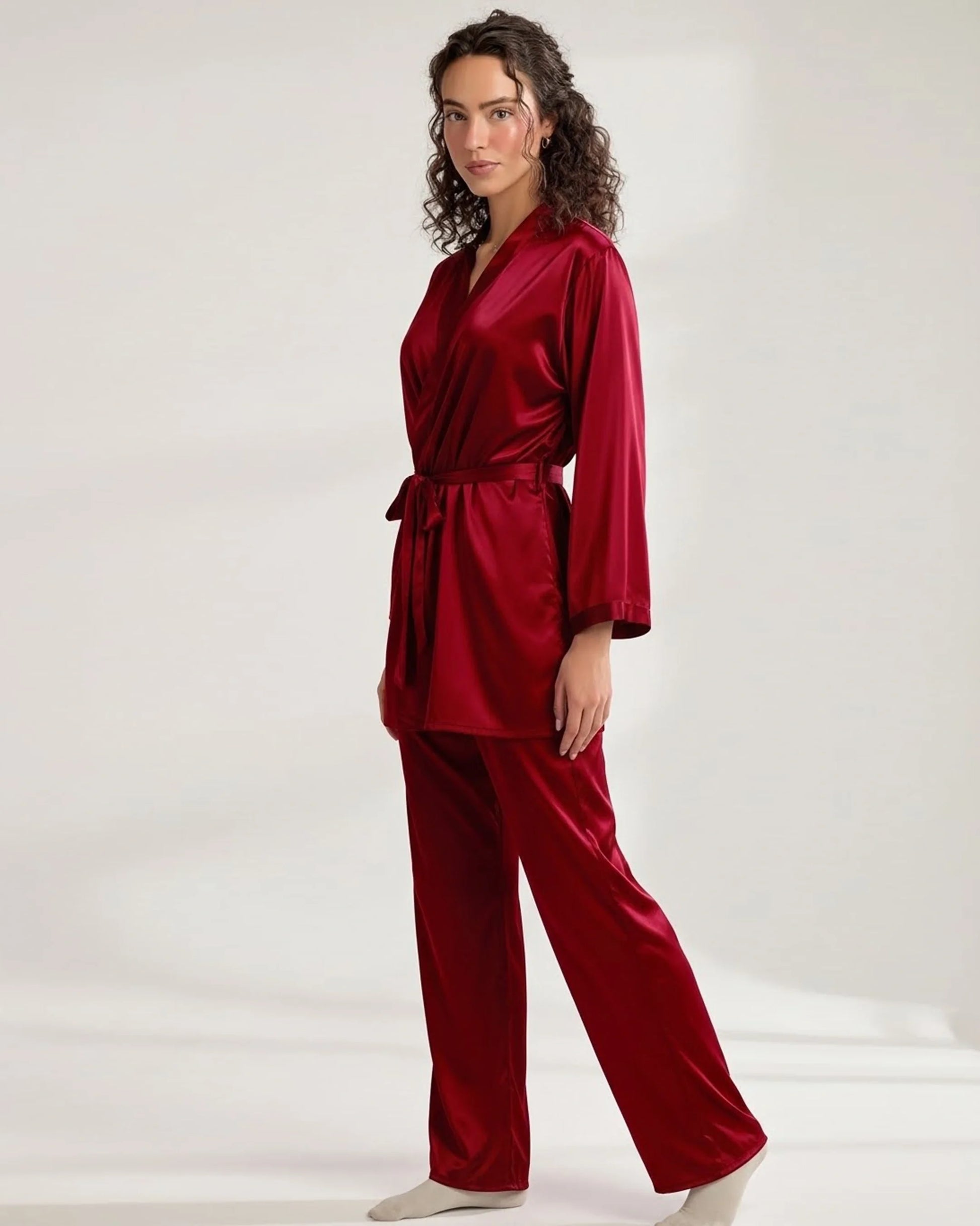 Buy Sajiero Silk PJ Set - Silk Lounge - Maroon in Pakistan