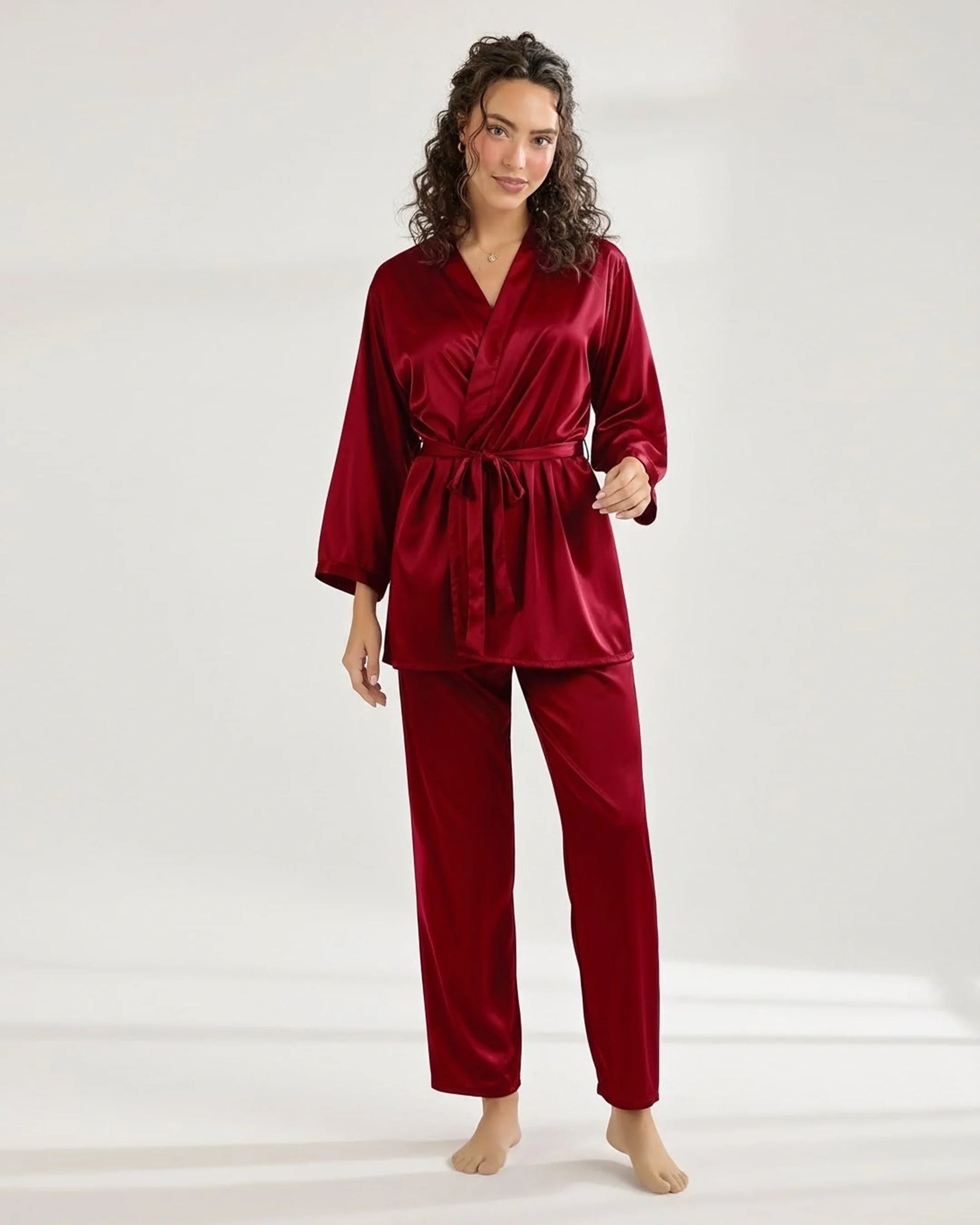 Buy Sajiero Silk PJ Set - Silk Lounge - Maroon in Pakistan