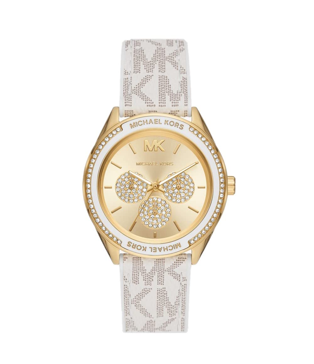 Buy Michael Kors Jessa Gold Dial with Diamonds White Leather Strap Watch for Women - MK7204 in Pakistan