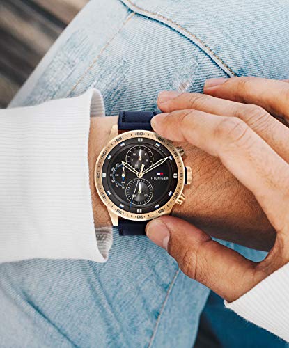 Buy Tommy Hilfiger Mens Quartz Blue Leather Strap Grey Dial 46mm Watch - 1791808 in Pakistan