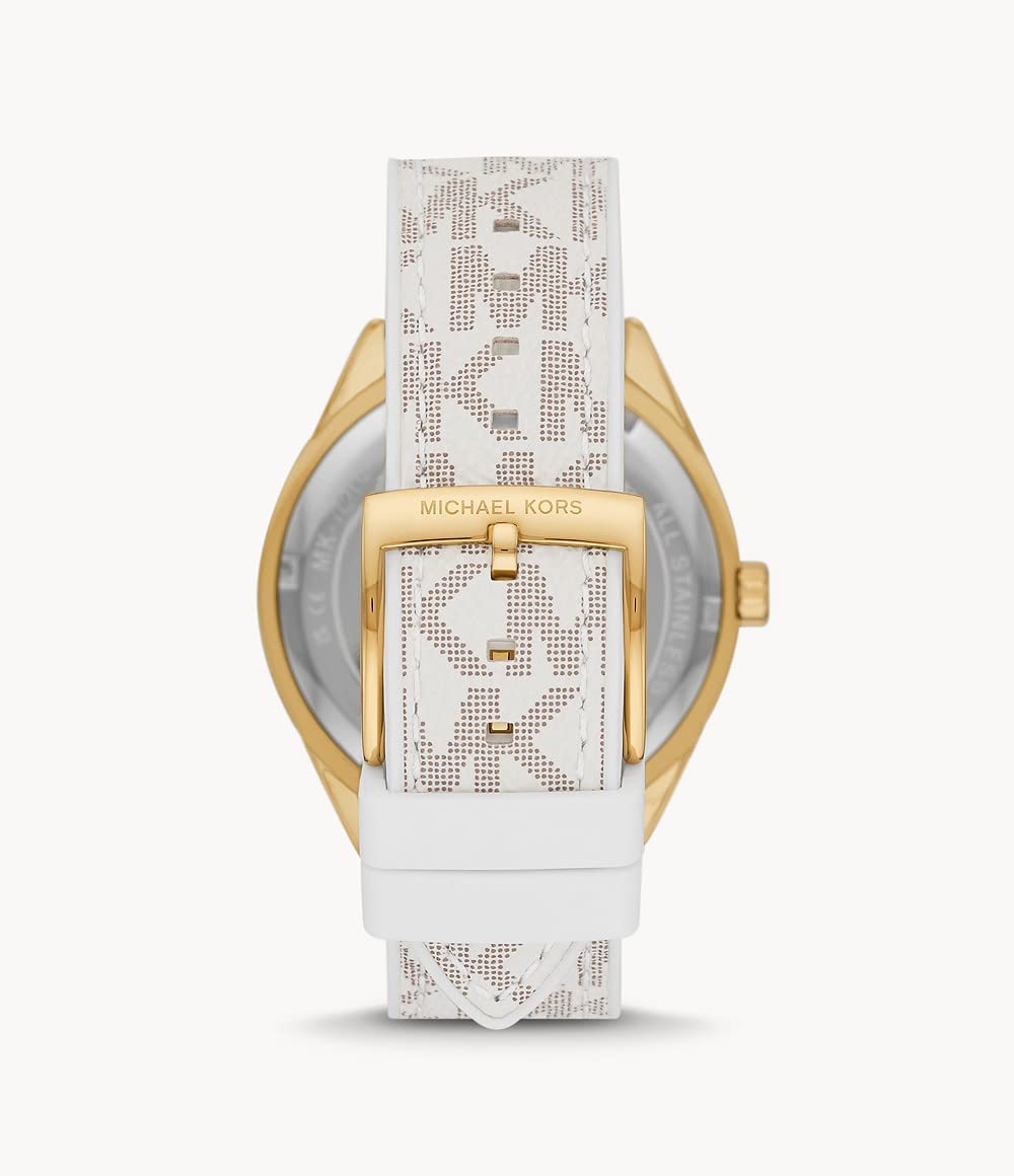 Buy Michael Kors Jessa Gold Dial with Diamonds White Leather Strap Watch for Women - MK7204 in Pakistan