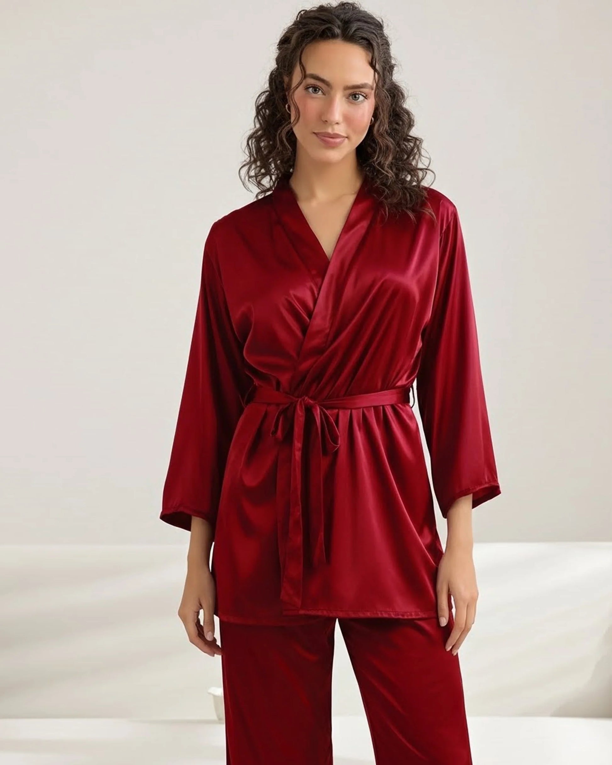 Buy Sajiero Silk PJ Set - Silk Lounge - Maroon in Pakistan