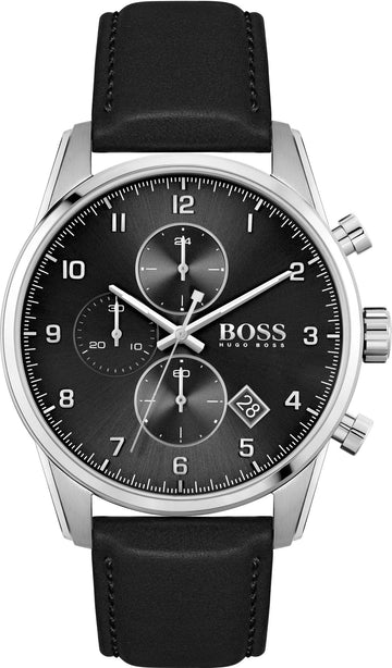 Buy Hugo Boss Navigator Black Dial Black Leather Strap Watch for Men - 1513678 in Pakistan