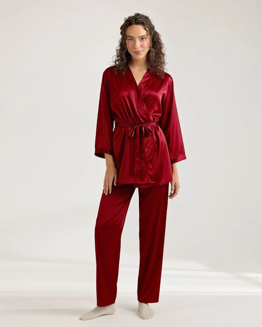 Buy Sajiero Silk PJ Set - Silk Lounge - Maroon in Pakistan