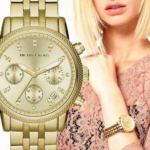 Buy Michael Kors Ritz Chronograph Gold Dial Gold Stainless Steel Strap Ladies Watch - Mk5676 in Pakistan