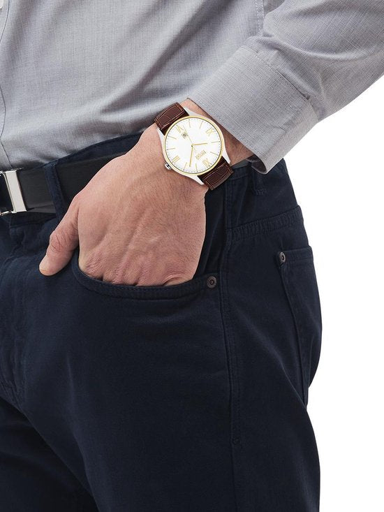 Buy Hugo Boss Mens Quartz Brown Leather Strap White Dial 43mm Watch - 1513486 in Pakistan