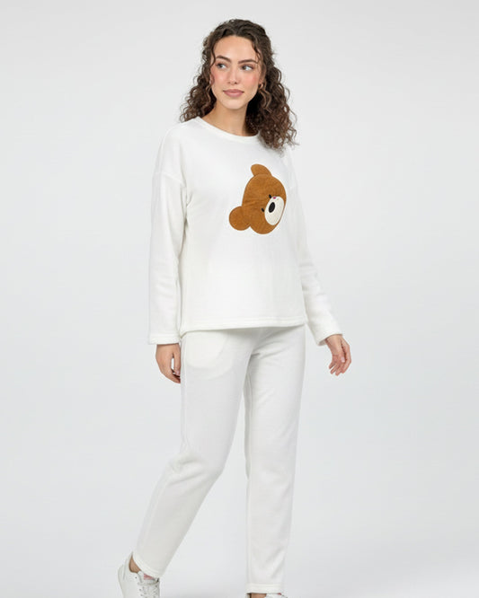 Buy Sajiero Fleece Pajama Suit - White Teddy in Pakistan