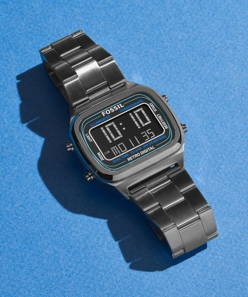 Buy Retro Digital Smoke Digital Dial Grey Steel Strap Watch For Men in Pakistan