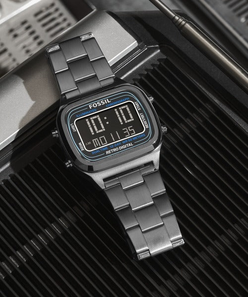 Buy Retro Digital Smoke Digital Dial Grey Steel Strap Watch For Men in Pakistan