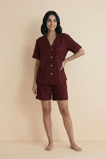 Linen Shortie Set - Maroon